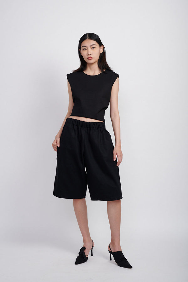 BAGGY DENIM JORTS - BLACK