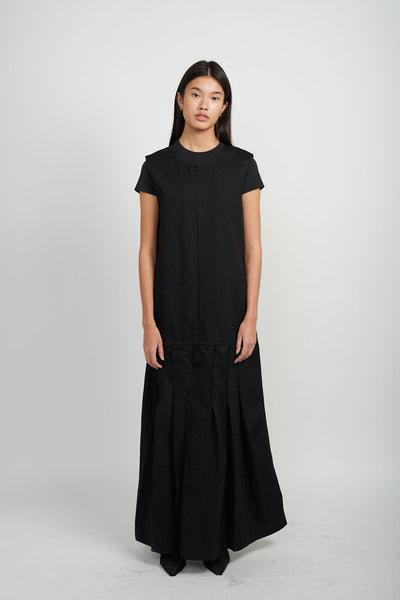 Pleated Dress - Black Cotton Denim – Ashley Rowe