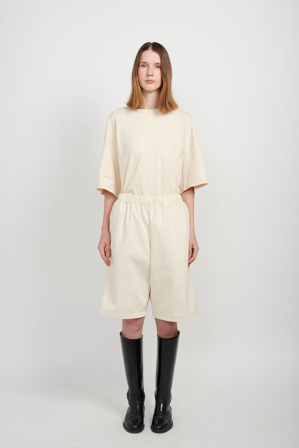 BAGGY DENIM JORTS - CREAM