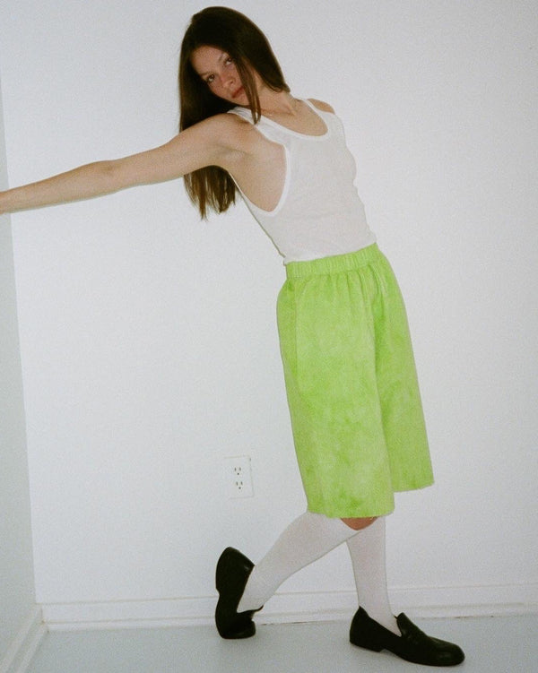 BAGGY DENIM JORTS - LIGHT GREEN