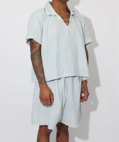 BAGGY COTTON JORTS - HAND DYED BLUE