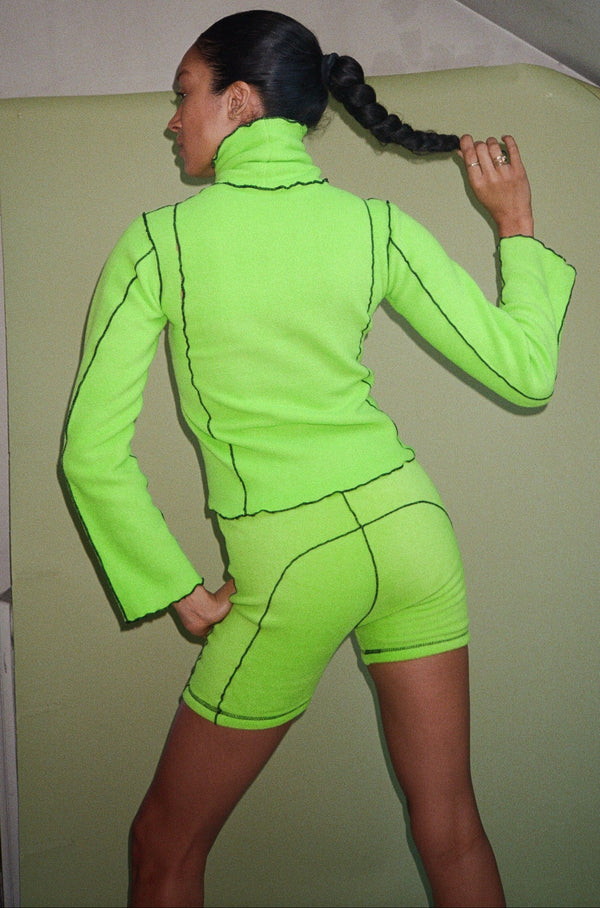 Stretch Fleece Bike Shorts - Neon Green