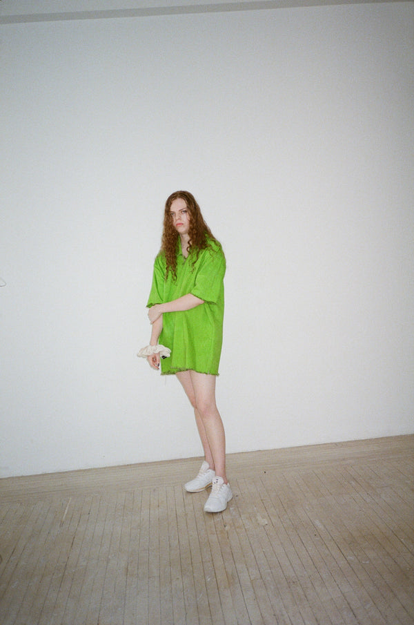 COLLAR SHIRT DRESS - NEON GREEN