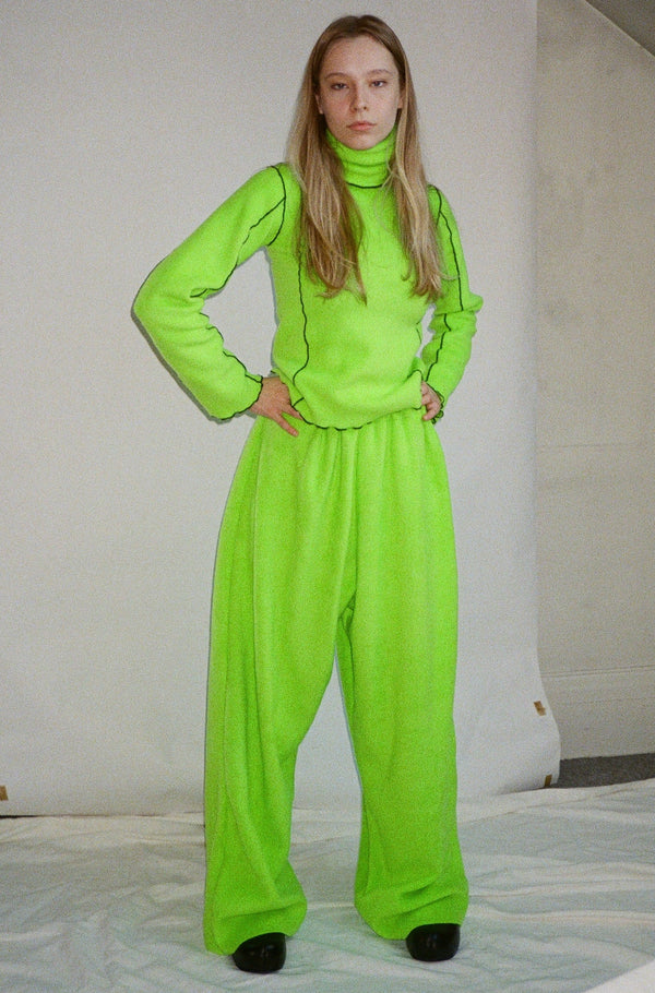 Stretch Fleece Fitted Turtleneck - Neon Green